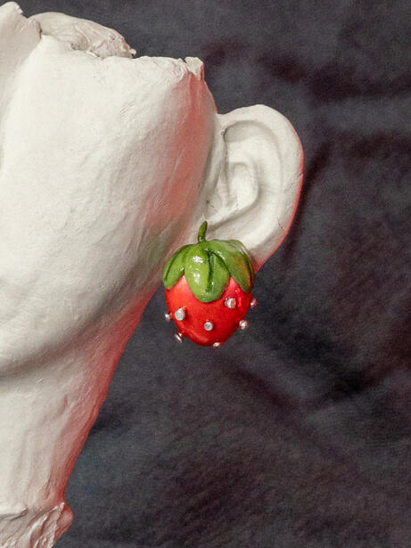 Strawberry Nails Clay Earrings Studs