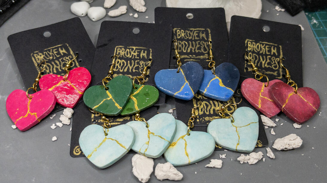 Kintsugi Hearts Clay Earrings